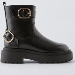 ZARA  Black Ankle Boots with twin Buckles - Starfit Technical Insoles
